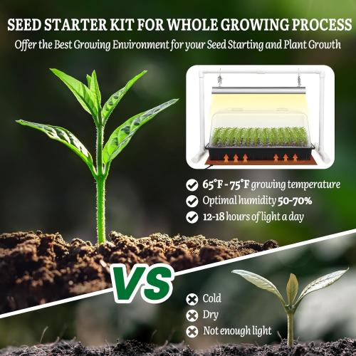 SOLIGT 1020 Size Seed Starter Kit with Grow Light and Heat Mat – 7 Humidity Dome, 6x12 Cell Seed Starter Tray, Bright-Adjustable with 8/12/18H Timer & Stand for Seed Starting & Seedling Propagation