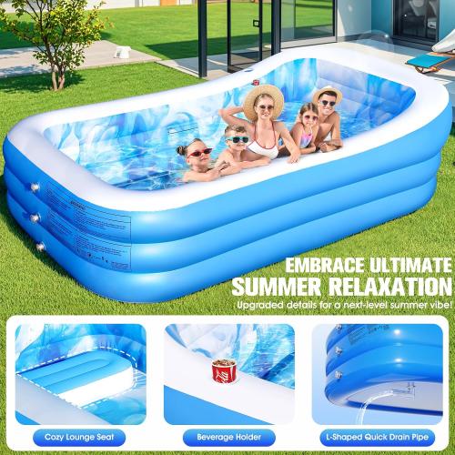 Inflatable Pool with Seats and Headrest,Oversized Thickened Large Blow Up Pool for Audlt,Inflatable Backyard Pools for Adult,Durable Swim Center Inflatable Family Lounge Pool 98x63x21.6IN