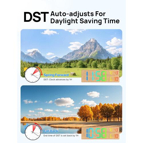 MASHI 18.5 Large Digital Wall Clock with Remote Control, Dual Alarm with Big LED Screen Dispaly,10 Adjustable Brightness, DST, Date Week,Temp for Living Room, Bedroom, Gifts for Elderly (Bamboo)