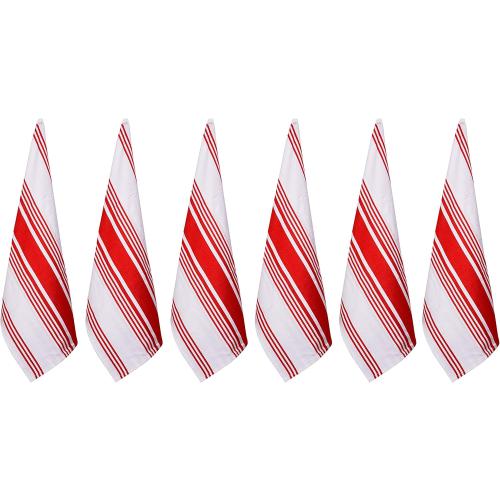 Urban Villa Kitchen Towels 100% Cotton Pack of 6, Highly Absorbent Quick Drying Super Soft Premium Dish Towels for Kitchen with Hanging Loop Hand & Tea Towels - 20x30 Inch, (Red & White, Striped)