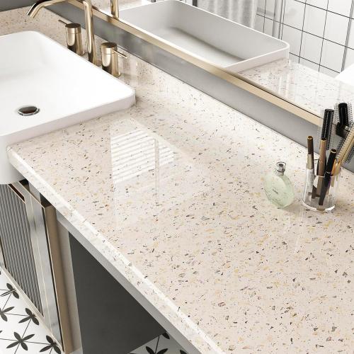 35x120 Large Countertop Contact Paper Beige Granite Contact Paper for Countertops - Counter Top Peel and Stick Waterproof Beige Granite Wallpaper for Kitchen Counter Vinyl Wrap