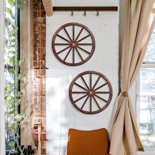 OYEFLY 2 Pcs Vintage Rustic Wagon Wheel Decor - Brown,