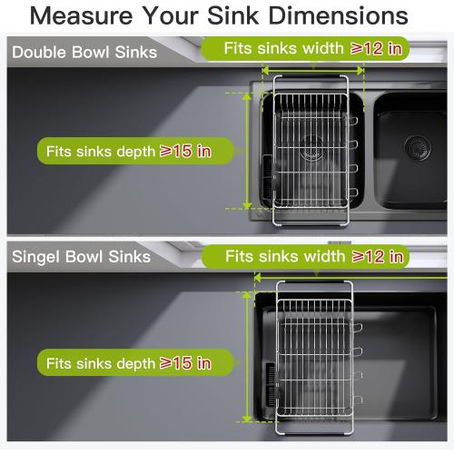 JASIWAY Dish Drying Rack in Sink, Expandable Stainless Steel Dish Drainers for Kitchen Counter, Dish Dryer Rack for Inside Sink, Over The Sink Dish Racks with Utensil Holder, Silver