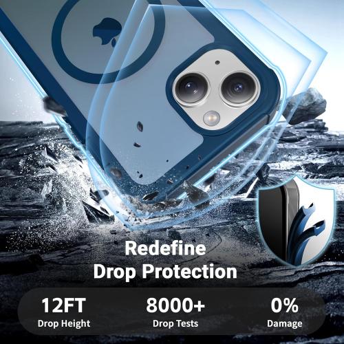Magnetic for iPhone 14 Case, [Compatible with MagSafe][Military Grade Drop Protection][Heavy Duty Protection][Non-Slip][Shockproof] 2-Layer Durable Bumper Phone Case 6.1''-Deep Blue