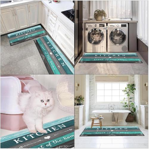 Arttown Anti-Fatigue Kitchen Rug Set of 2, Waterproof Non-Slip, Teal Green