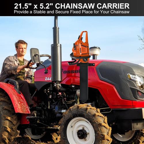 Chainsaw Carrier Kit for Tractors, Heavy Duty Iron, Universal Chainsaw Holder Compatible with ATVs, UTVs, Trucks, Utility Vehicles, 20 Chainsaw Scabbard, Black