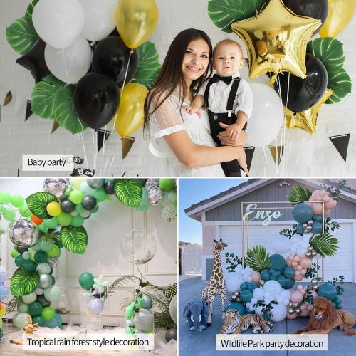 QUANQIUFEI 74 Pcs 7 Kinds Artificial Palm Leaves Tropical Fake Leaves, Monstera Leaf for Safari Jungle Hawaiian Dinosaur Luau Party Table Decoration Wedding Birthday Theme Party