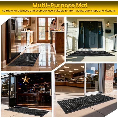 Rubber Floor Mat, Non-Slip Rubber Floor Mat Heavy Duty Mats for Outdoor Restaurant Kitchen Bar (Black)