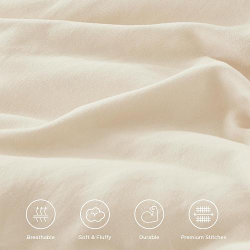 Andency Beige Full Size Comforter Set, 3 Pieces Farmhouse Shabby Chic Ruffle Comforter, Soft Lightweight Fluffy All Season Microfiber Bedding Comforter Set for Kids, Girls, Women