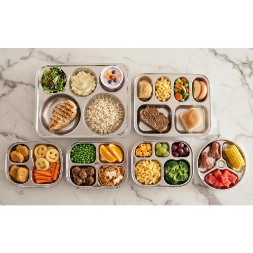 Korean Stainless Steel Divided Plates for Toddlers, Kids, Babies, Premium 304, Electro-Polished, No Black Residue, BPA-Free, 3-Compartment Plate, Food Tray for Camping, Balanced Meals, Set of 2