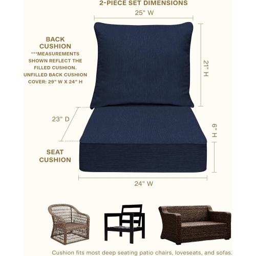 Honeycomb Outdoor Deep Seat, 24 x 23, Textured Solid Indigo Blue Chair Cushion for Patio Furniture