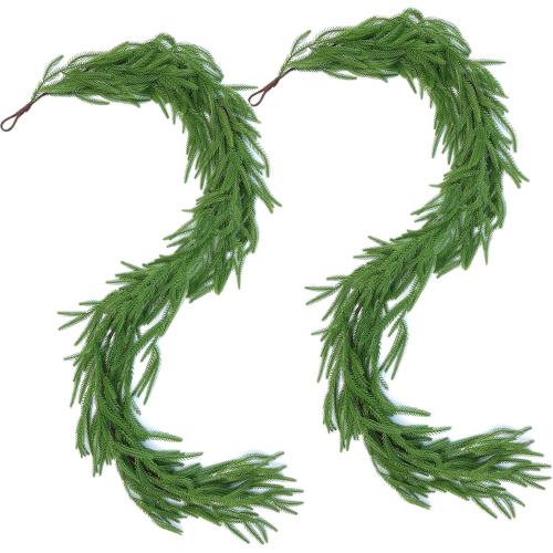 Hananona 2 Pcs 6 Ft Artificial Norfolk Pine Garlands, Real Touch Winter Pine Garland, Green Artificial Greenery Garland for Table, Mantle, Wall, Indoor, Outdoor Christmas Decorations (2, 6 FT)