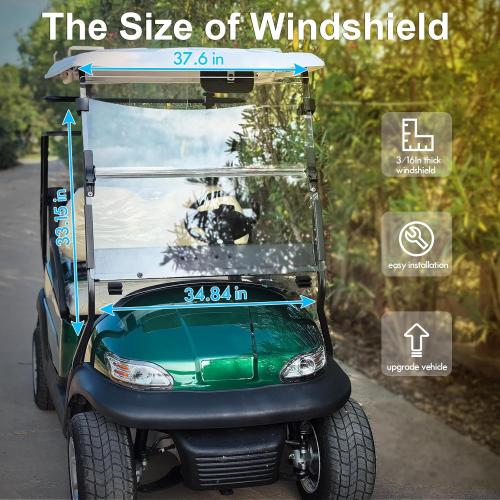 Upgraded Club Car Precedent Windshield,Golf Cart Windshield for Precedent/Tempo/Onward (2004-Up)– Heavy Duty Hinges, Foldable, Anti-UV & Impact Resistant, 5MM Thick PC Material, 37.6W X 33.2H