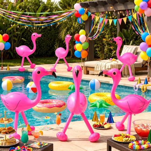 Yaomiao 6 Pcs Inflatable Pink Flamingos Pool Party Decor