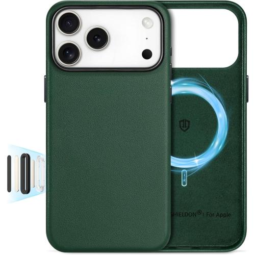 SHIELDON Genuine Leather Case for iPhone 17 Pro Max 6.9 2025 | [Camera Button Updated], Compatible with Magsafe, Magnetic Wireless Charging, Slim Fit, Shockproof, Protective Phone Cover - Evergreen