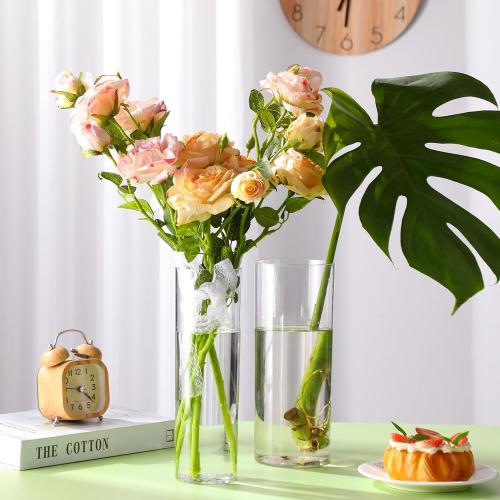 Nuogo 6 Pcs 10 Inch Plastic Clear Cylinder Vase for Home Acrylic Flower Clear Vase Centerpiece for Centerpieces Wedding Party Decorations Opening Round