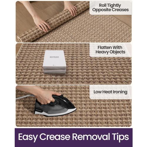 DEXI Hallway Runner Rug 3.3x6.7, Woven Braided Farmhouse Runner Carpet Indoor, Absorbent Thin Long Entryway Runners for Kitchen, Laundry Room, Patio Entrance, Checkered Beige