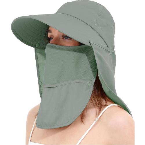 LA CARRIE Women Sun Hats Detachable Wide Brim UV UPF 50  Face Mask Visor with Neck Flap Hat for Summer Beach