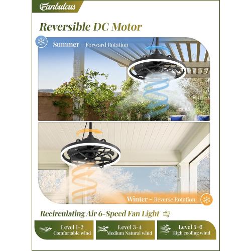Fanbulous Outdoor Ceiling Fans with Light for Patios, 20 Weatherproof Plug in Ceiling Fan, Gazebo Fan Remote&APP Control, 3CCT Dimmable,Caged Ceiling Fan with Hanging Hook for Porch, Pergola,Canopy