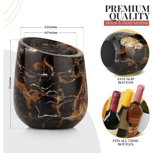 Gusto Nostro Marble Wine Chiller Bucket - 750ml Wine Bottle Cooler and Champagne Chiller for Party, Kitchen, Bar Cart Decor to Chill & Keep Bottles Cold with Unique Wine Lovers Gift Box, Black & Gold