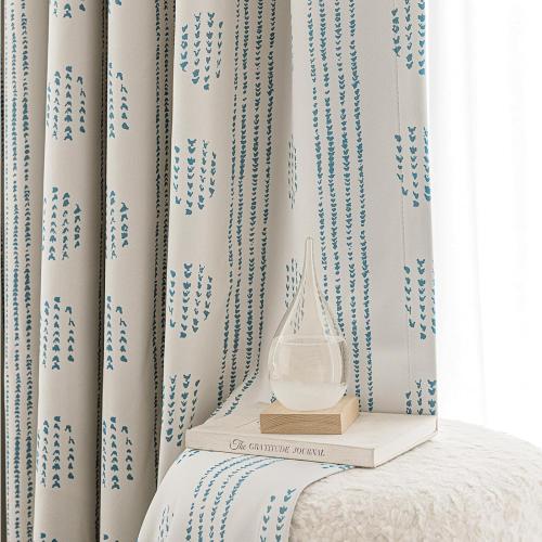 100% Boho Blackout Curtains 84 Inches Long for Bedroom, Blue on Beige Patterned Bohemian Curtains for Living Room, Geometric Striped Thermal Insulated Window Drapes Gromment Top 2 Panels