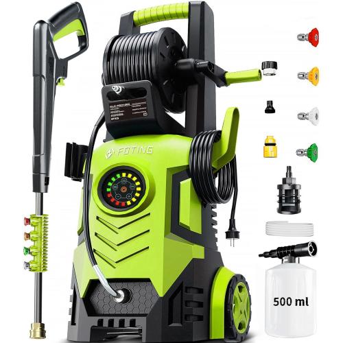 2025Upgraded Pressure Washer 5000PSI with Adjustable Touch Screen 8 Level, 34 Tall, 4 Quick Connect Nozzles,Inlet Hose&Filter&500mlFoam Cannon for Cars/Fences/Driveways/Home Cleaning,Yellow