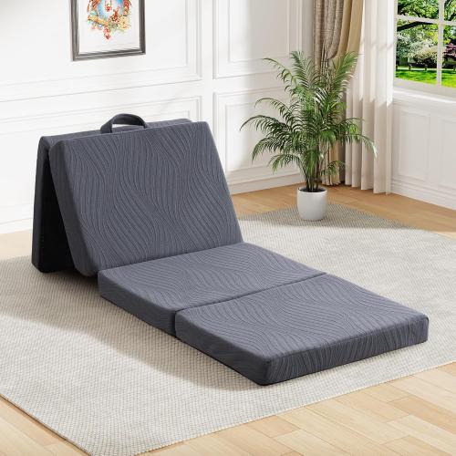 Foldable Memory Foam Mattress - 3 Inch Cot Waterproof Collapsible Mattress with Washable Cover, Portable Guest Bed Pad, Sleeping Mat for Travel RV Yoga, Non-Slip Bottom,72x24x3