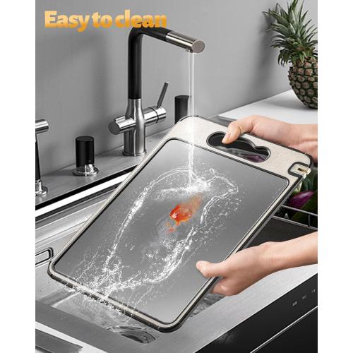 Titanium Cutting Board Double Sided for Kitchen,Knife Sharpener & Garlic Grater Wheat Straw   PP with Juice Groove Large Chopping Board（15×10In） Kitchen Necessities for Home
