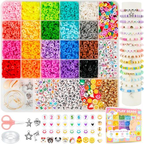 Sunlode Bracelet Making Kit 5000pcs, Jewelry Making Kit for Beginner, DIY Arts and Crafts Gift Toys for Kids Ages 6-13 Preppy Clay Beads with Charms Friendship Bracelets