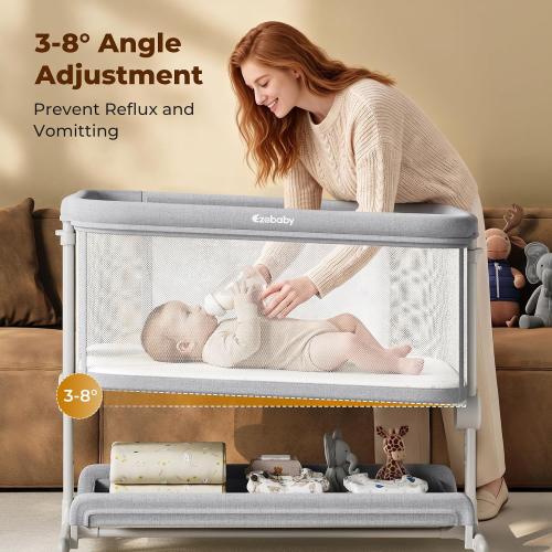 Ezebaby Baby Bassinets Bedside Sleeper, Portable Bedside Bassinet for Baby Newborn Infants with Adjustable 7 Heights and All Mesh Sides, Newborn Crib with Mattress and Soft, Breathable Sheet