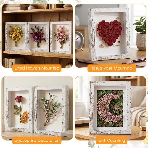 6 Pcs Wooden Picture Frame, Distressed White Frame Display Display Picture 5 x 4 with Mat or 8 x 6 Without Mat, Wood Rustic Photo Frames for Tabletop and Wall Mounting