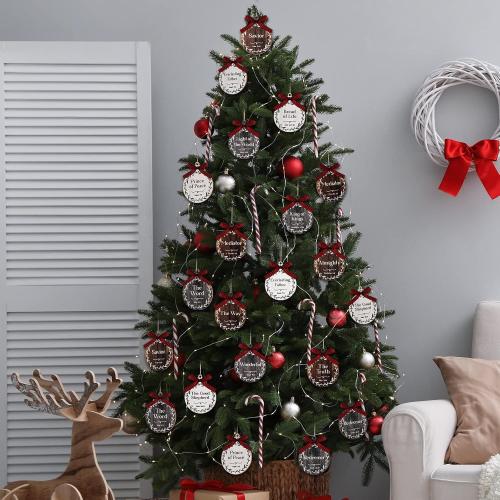 Blulu 24 Pcs 2026 Names of Jesus Advent Christian Christmas Hanging Ornaments Bulk Religious 3 Inch Wood Ornaments with Savior Names for Christmas Tree Decoration(Black, White, Brown,Round)