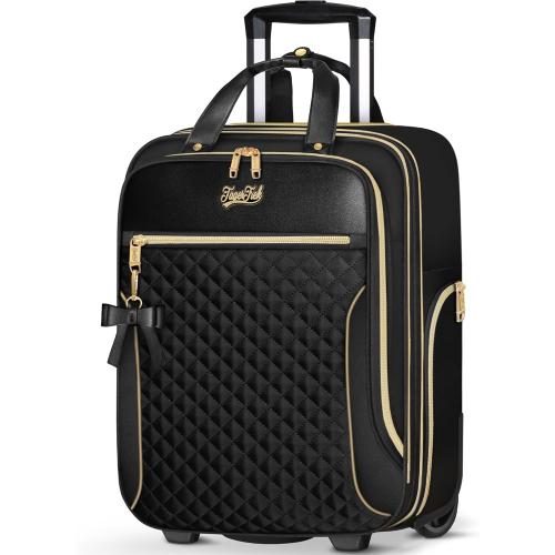 Underseat Carry On Luggage with Wheels, Airline Approved Personal Item Suitcase with Multiple Compartments, Lightweight Softside Under Seat Carry-on Suitcases for Women Travel Business, Black