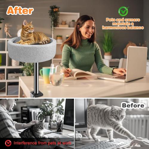 Desk Cat Bed with Soft and Thick Cushions, Four Seasons General Removable Heated Desk Nest Cat Bed, Supports up to 40lbs (Gray)