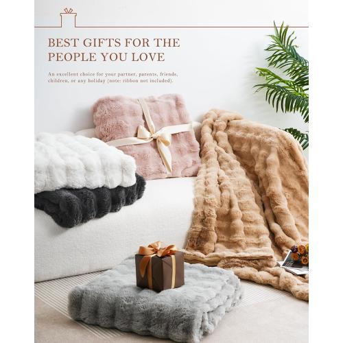 July Warm Bubble Faux Fur Throw Blanket, Thick Reversible Fleece Throw Blanket for Bed, Couch, Sofa, Luxury Fuzzy Blanket, 60x70, Tye Dye Blue