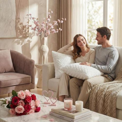 FUTEI Pack of 2 Rose Textured Throw Pillow Covers 16x16 Inch, Pure White