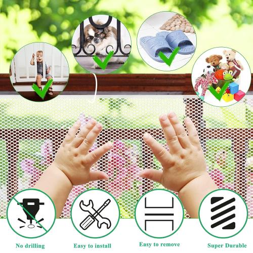 Child Safety Net, Durable Banister Guard for Baby Safety Stairs Railing Balcony Cribs, Banister Stair Mesh Baby Proofing, Easy to Install Stair Netting for Kids, Pets, Toys - (10ft Lx3ft H) White