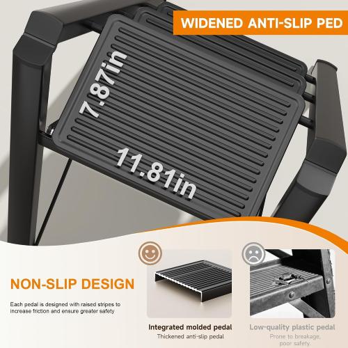 3 Step Ladder,Folding Step Stool with Widen Anti-Slip Pedals,Sturdy Carbon Steel Ladder,Convenient Handrail Heavy Duty,Step Stools for Adults Kitchen (Black Color)