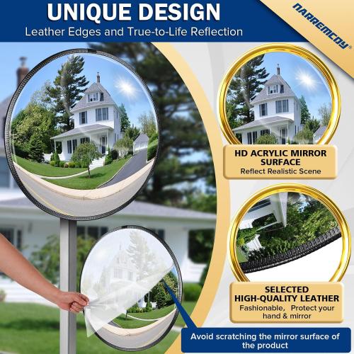 20 HD Acrylic Convex Mirror | 160° Adjustable Wide Angle View, Leather Frame & ABS Back, Blind Spot Mirror for Garage, Warehouse, Driveway, Store & Office