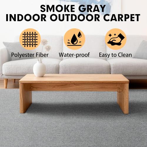 Marine Carpet,5 FT x 15 FT Smoke Gray Indoor Outdoor Carpet 0.2 Thick Boat Carpet with Water-Proof TPE Backing, Non-Slide Outdoor Marine Carpet Roll for Home, Patio, Porch, Deck
