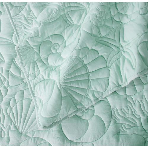 WDCOZY Coastal Beach Queen Size Quilt Bedding Sets, Seafoam Green Nautical Tropical Ocean Bedspread, Scallop Seashell Soft Coverlet, Lightweight Summer Thin Comforter for All Season