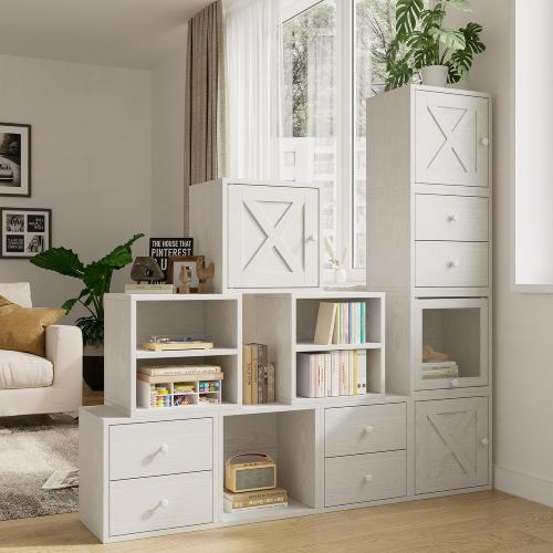 FUSUNBAO Magic DIY Cube Storage Organizer Stackable Cubes for Home Books Clothes Toy -Modular Cubby Storage System-Office Cubical-Bookcase Closet (Pure White-Washed, 1 Layer Cube)