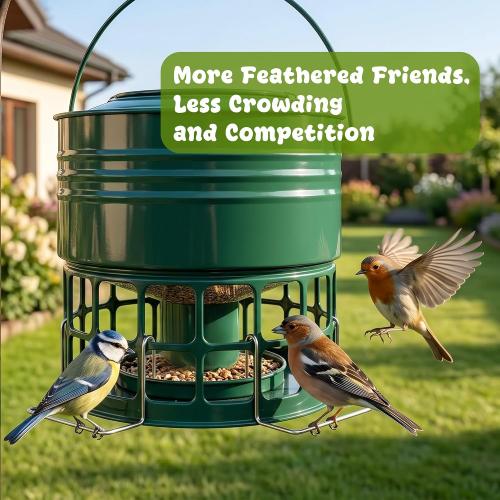 KOL Wild Bird Feeder, 8-10LBS Large Capacity Outdoor Hanging Feeder with 32 Access Holes, Locking Top Helps Reduce Squirrel Stealing, Easy to Clean, Attracts Cardinals Finches (Jasper)