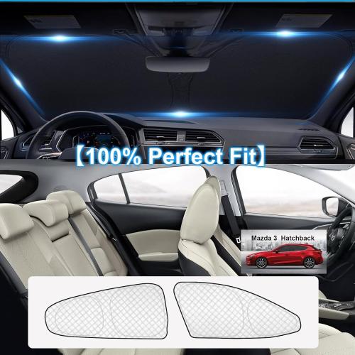 KMF  Thicken Sun Shades for Mazda 3 Hatchback (Not Sedan) 2014-2018 Accessories, Full Windshield Sunshade Car Window Covers for Side Rear, UV Block and Blackout Privacy for Camping