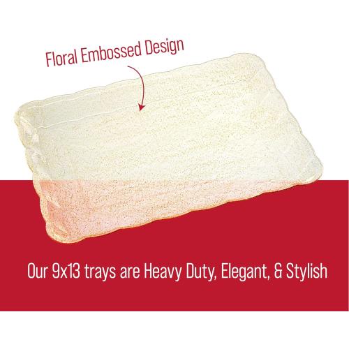 Plasticpro Plastic Serving Trays - Serving Platters Rectangle 9X13 Disposable Gold Glitter Party Dish Includes 4 Trays