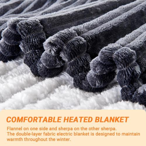 Heated Blanket Electric Throw, Soft Flannel Heating Blanket with 8 Hours Auto Off 10 Fast Heating Levels Machine Washable Sherpa Heated Blanket with Overheating Protection