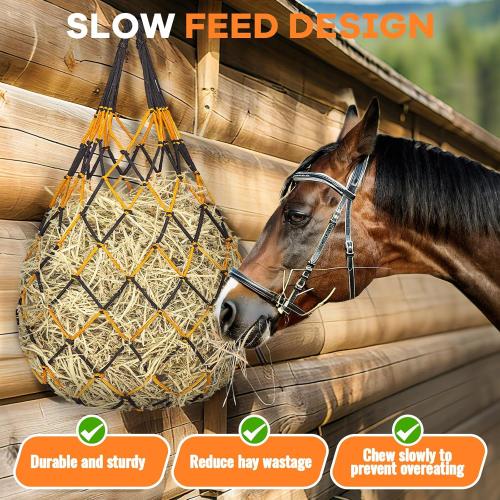 3 Pcs Hay Bags for Horses, Hay Nets for Horses Goat Sheep,Goat Hay Feeder for Slower Feeding,Strong Load-Bearing Hay Bag Hanging for Horse Stable Trailer (Black and Yellow)