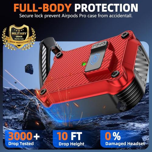 Compatible with AirPods Pro 2nd/1st Case,Magnetic Automatic Lock with Cleaning Kit,Compatible with Magsafe,Carbon Fiber Texture Cover -Red