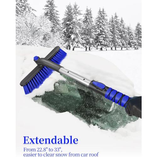 HEEYA Car Scraper with 12.6 Inch Large Brush Head, Extendable Snow Scraper for Windshield Window, Snow Brush and Ice Scraper for SUV Truck Automobile Vehicle - Blue