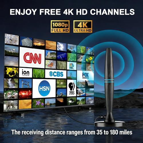 TV Antenna for Local Channels, TV Antenna for Smart TV Indoor -18ft Cable | Support 4K 1080p with Signal Booster for Local Channels, Long Range Reception(Dark Grey)